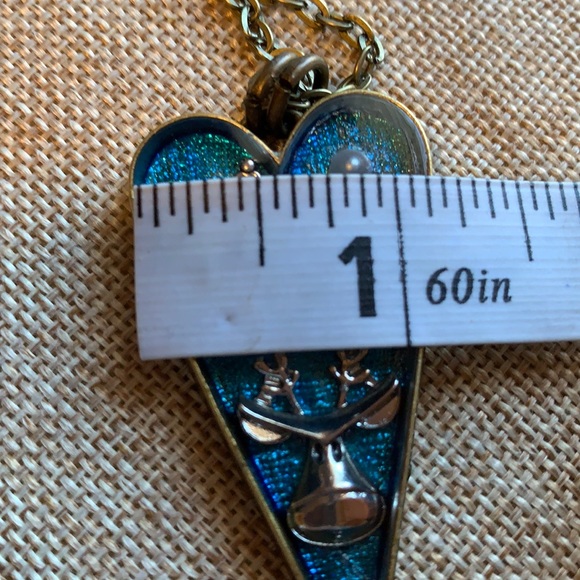 Snowflake Deer Handmade sapphire blue Heart Necklace New One of a Kind 24” - Picture 6 of 7